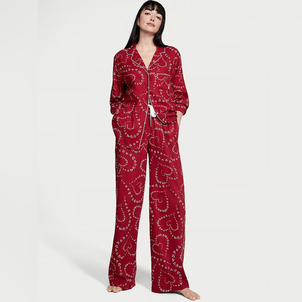 Victoria's Secret Red Heart Print Wide Leg Pajama Set